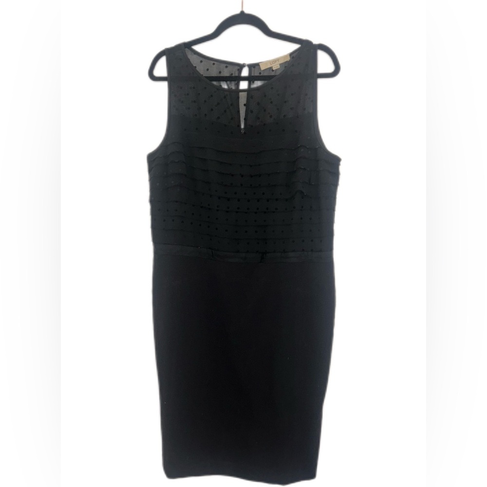 Ann Taylor Loft Black Sleeveless Dress With Swiss Dot Top Size 16